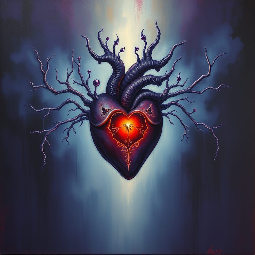 Ethereal Heart Motif Surrealist Painting