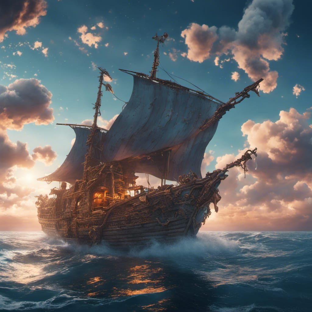 Luffy on a Boat in the Sea: Digital Matte Painting