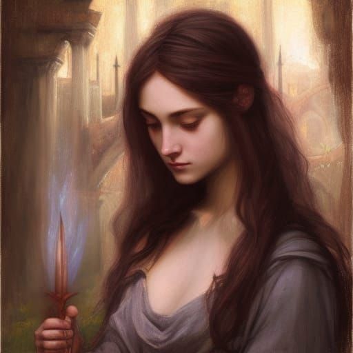 Candlelit Portrait in Waterhouse Style