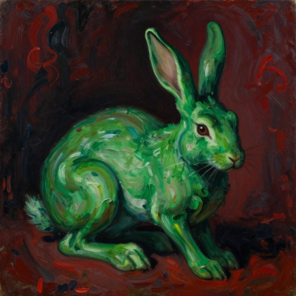 Verdant Surreal Rabbit Devil as Oil Painting