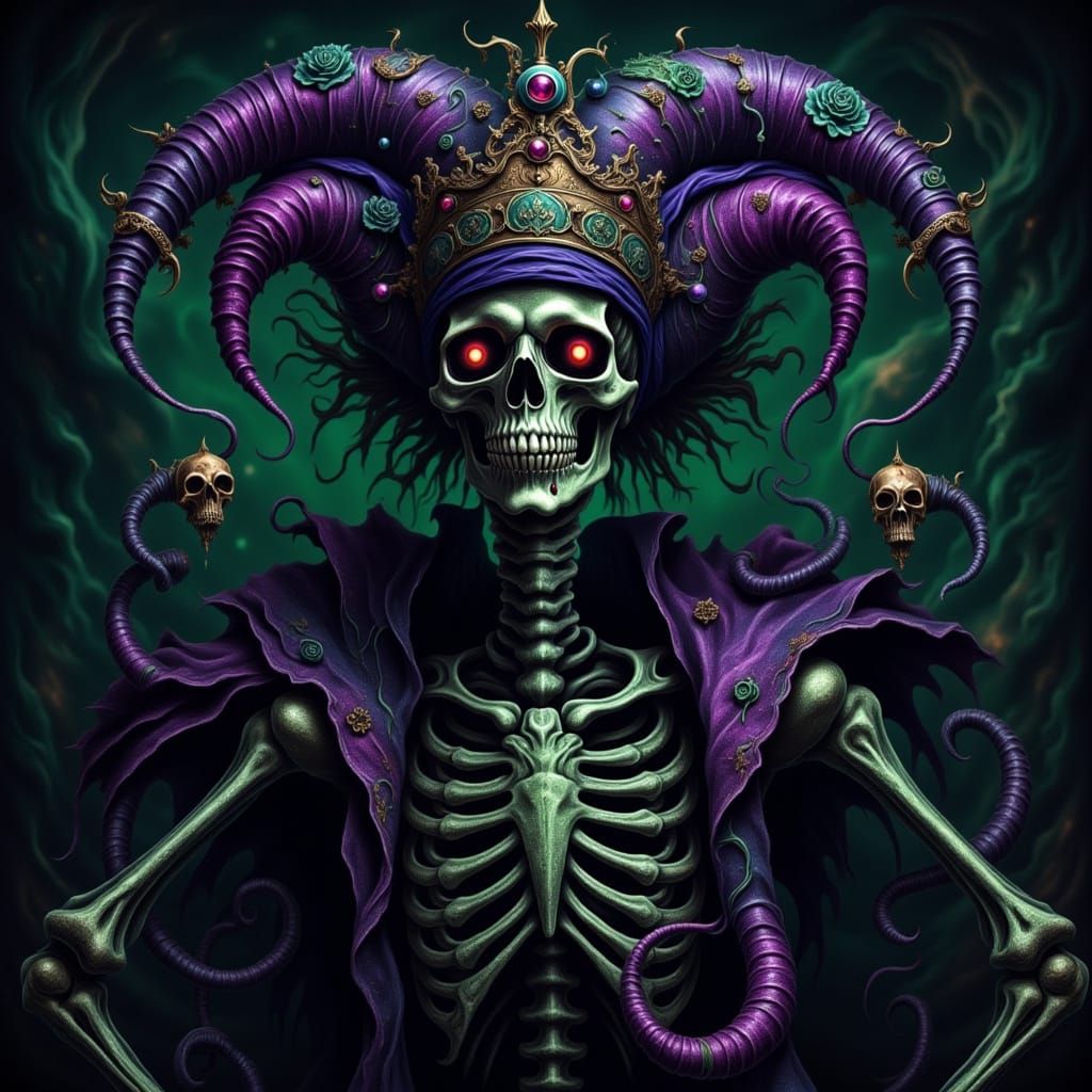 Jester Punk Skeleton Woman in Purple and Green