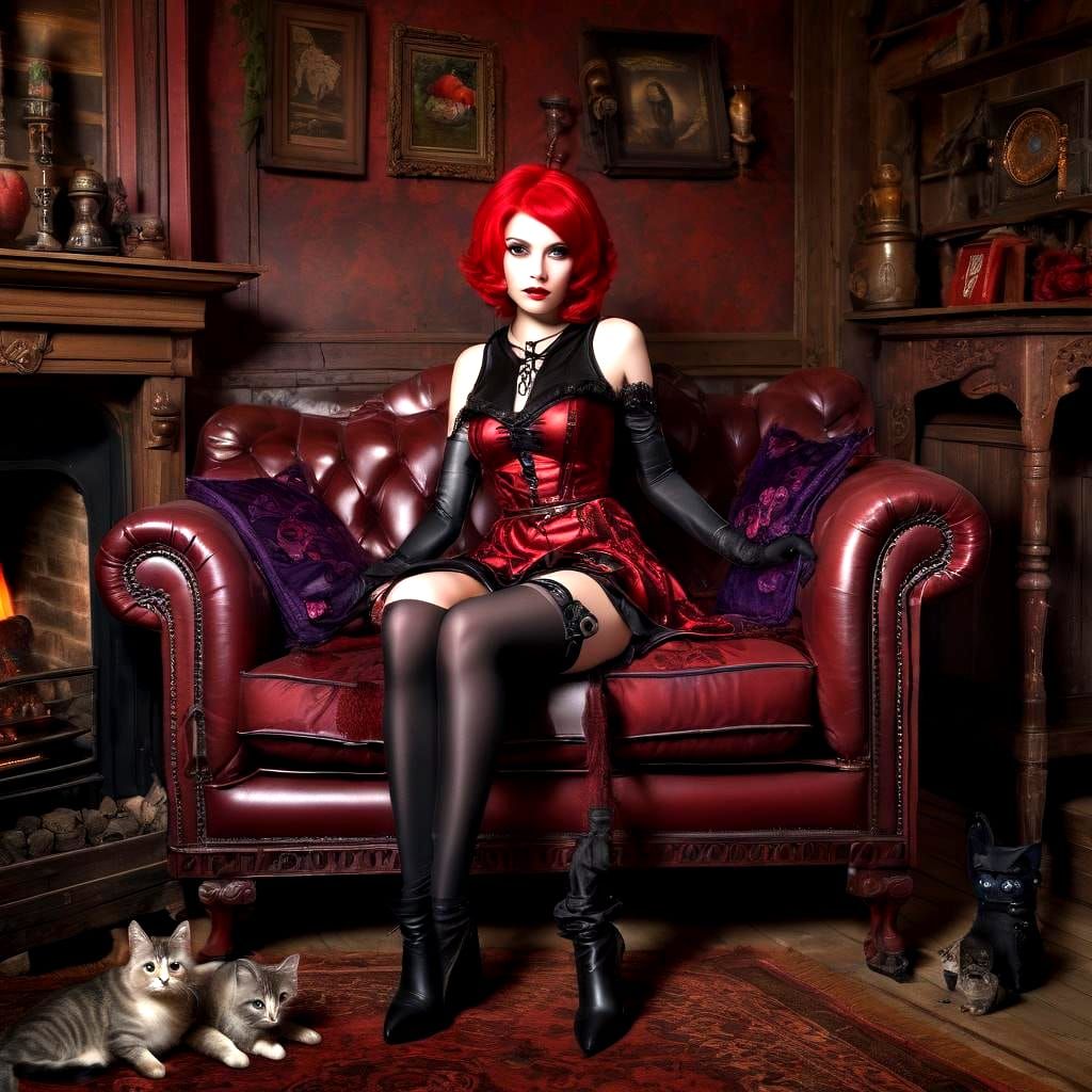 Elegant Witch in Gothic Cottage, Volumetric Lighting