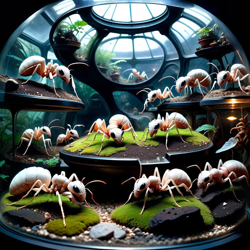 Extraterrestrial Albino Ant Colony in Spaceship Terrarium
