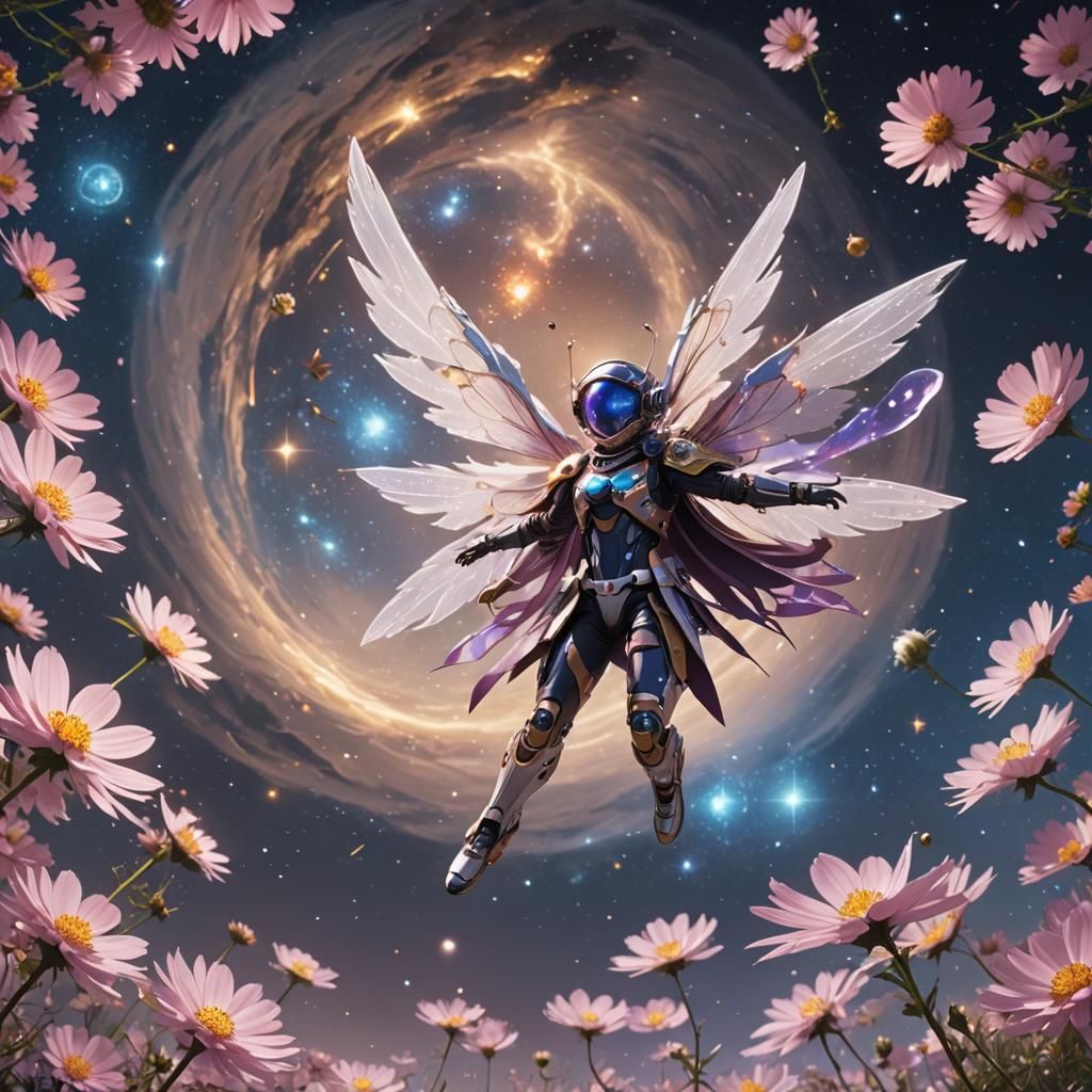 Anime Spirit in Cosmos: 3D Aesthetic Art