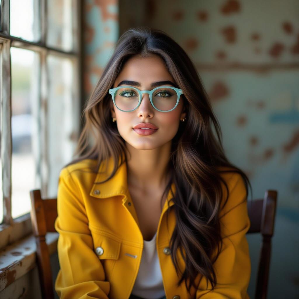 Iranian Woman in Vintage Glasses: Cinematic Portrait