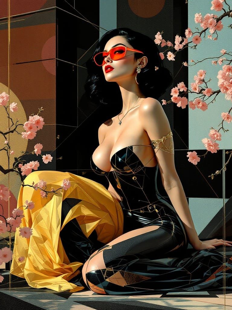 Retrofuturist Pin-Up in Art Deco Style