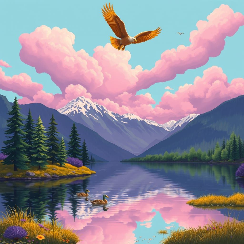 Pink Clouds Reflect on Purple Mountains