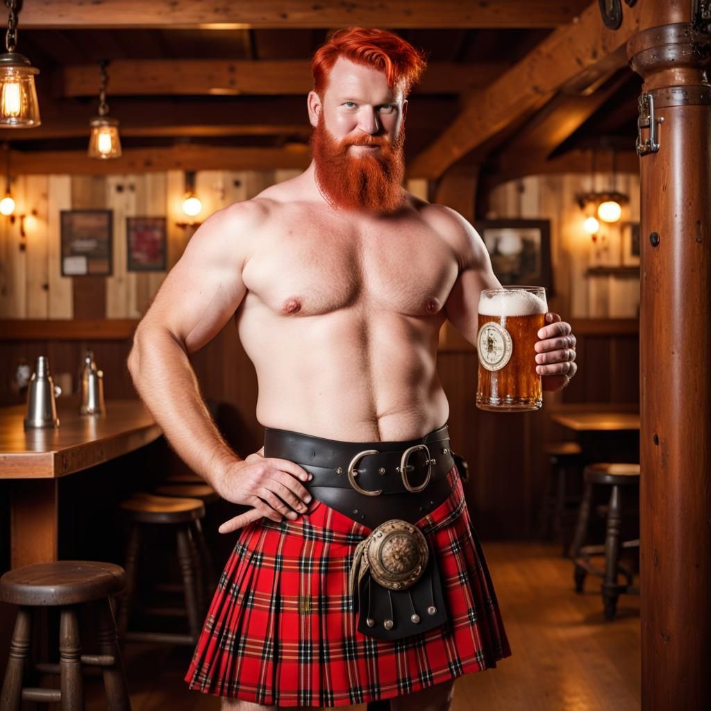 Redhead Lumberjack Drinks Beer in Tavern
