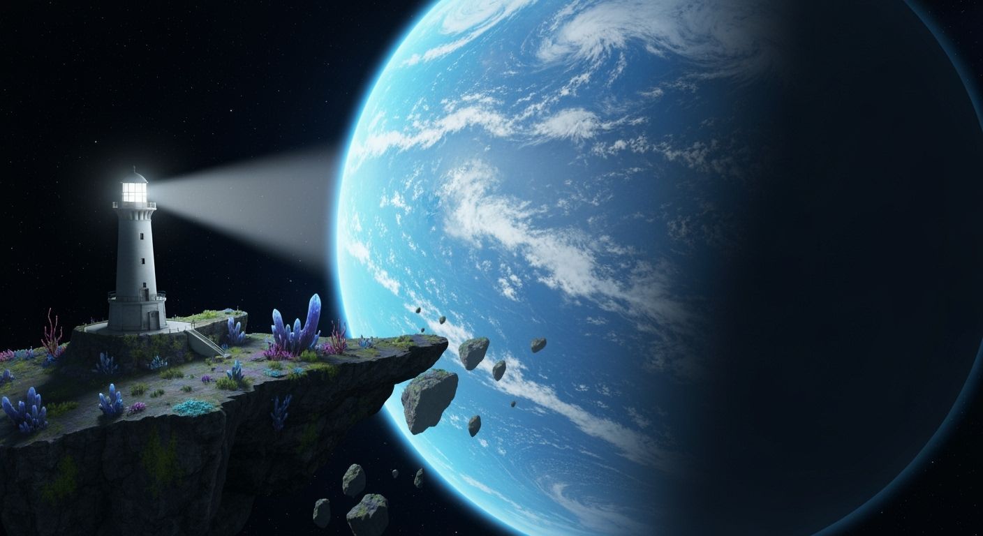Spectacular Sci-Fi Lighthouse in Space with Orange Glow