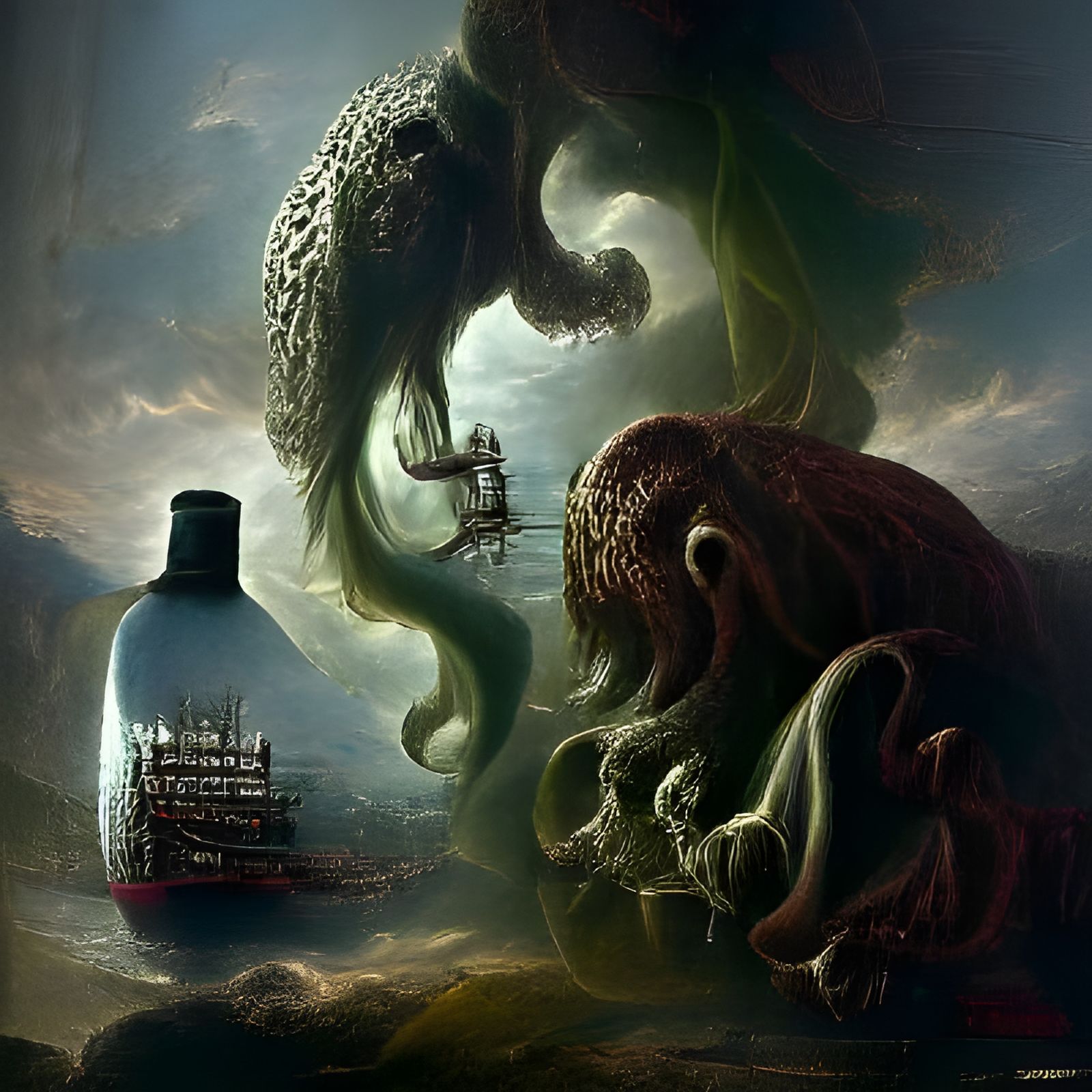 Kraken and Cthulhu's Sinister Bottled Ship