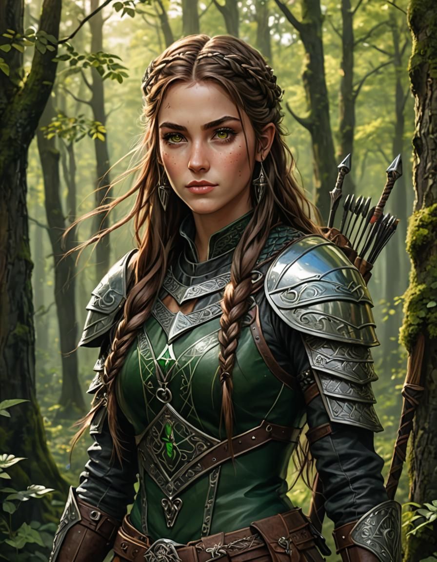Beautiful Medieval Warrior in Forest Lighting