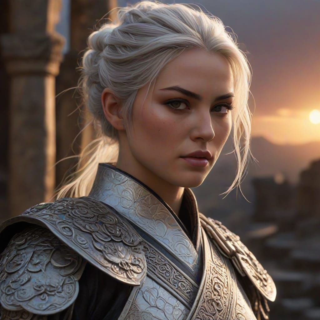 Elegant European Samurai Engages Masked Foe in Moonlit Duel