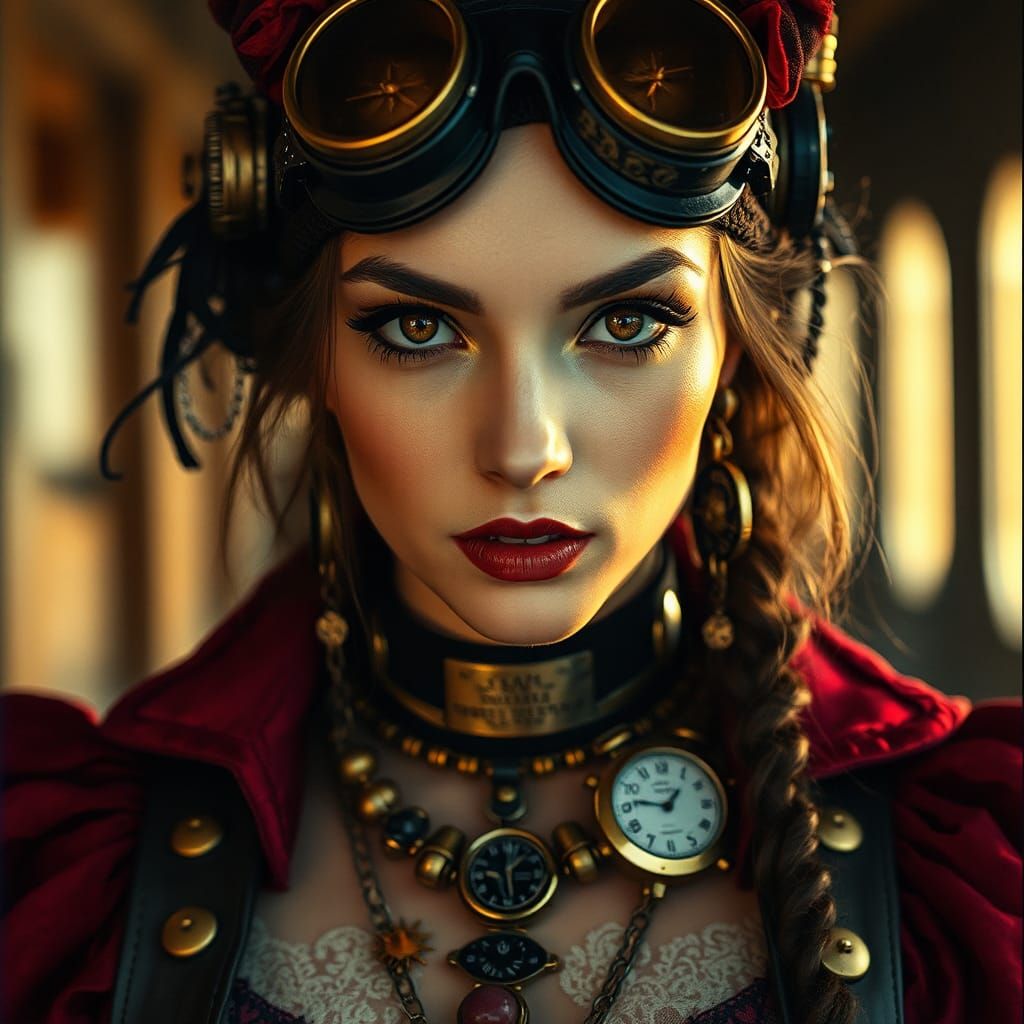 Beautiful Steampunk Woman with Golden Hour Lighting