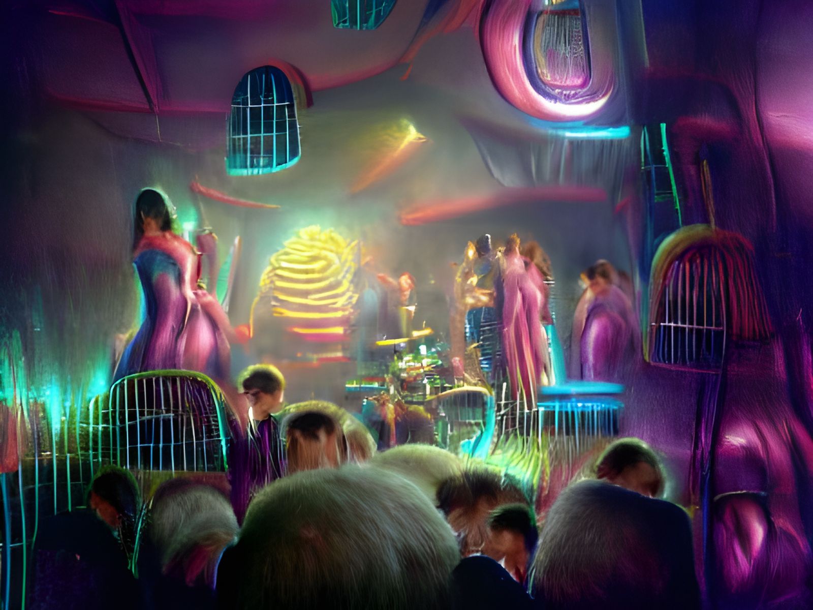 London Nightclub Scene with Go-Go Dancers in Fauvism Style