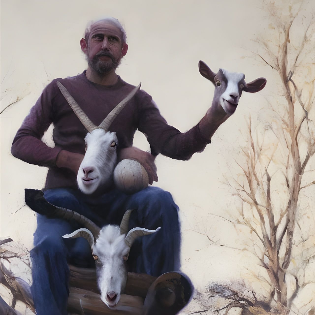 Goat's Treehouse: Imaginative Realism Oil Painting