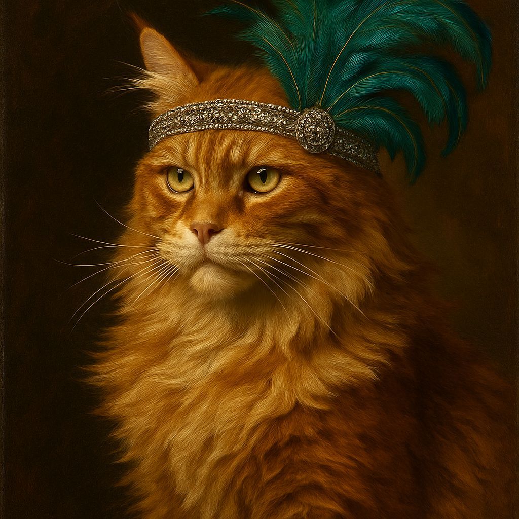 Maine Coon Cat in 1920s Flapper Style Portrait