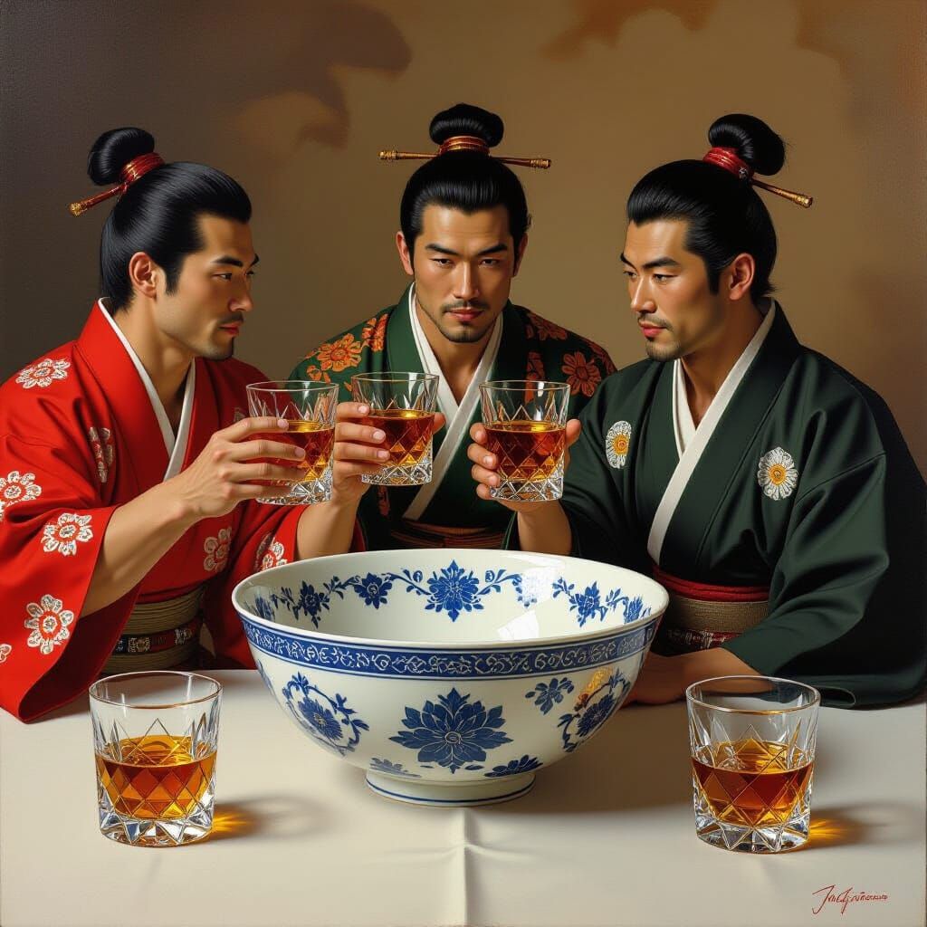 Scottish Bowl with Japanese Men Toasting