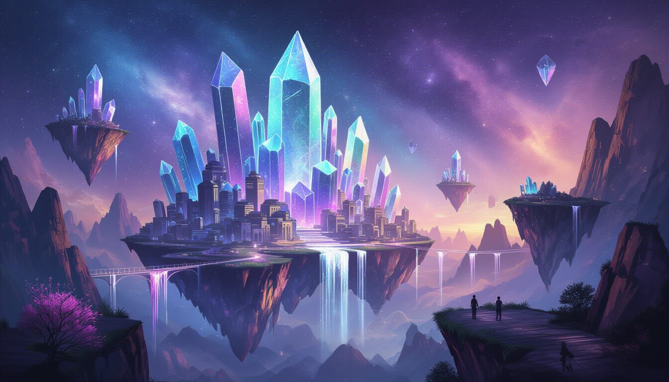 Fantastical Crystal Cityscape in Cosmic Nebula
