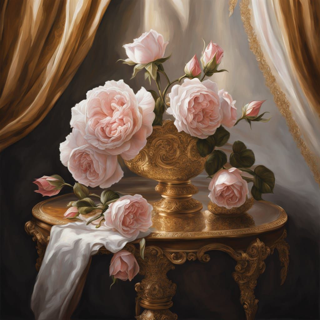Baroque Rose Oil Painting with Fragrant Aura