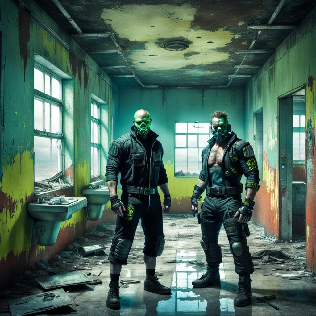 Cyberpunk Wrestlers in Abandoned Bathroom