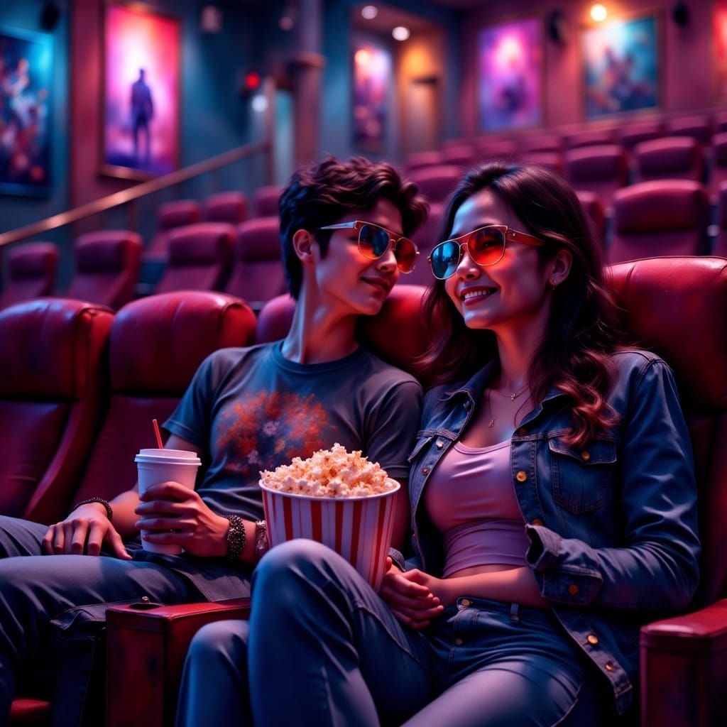 Synthwave Movie Theater: Couple in 3D Glasses