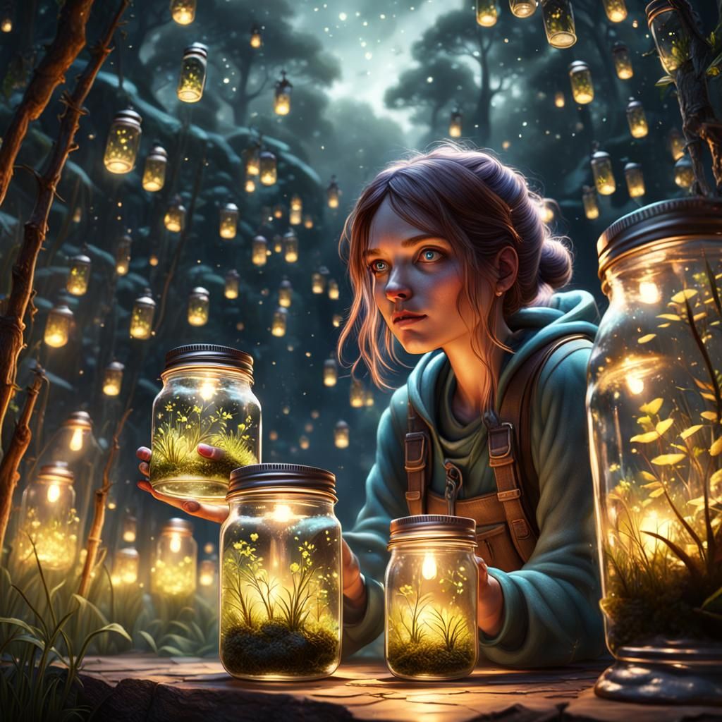Girl with Fireflies: Detailed Matte Painting