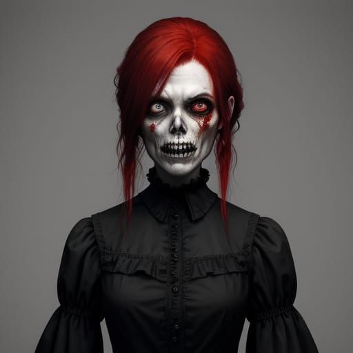 Zombie Woman with Red Hair in Black Dress
