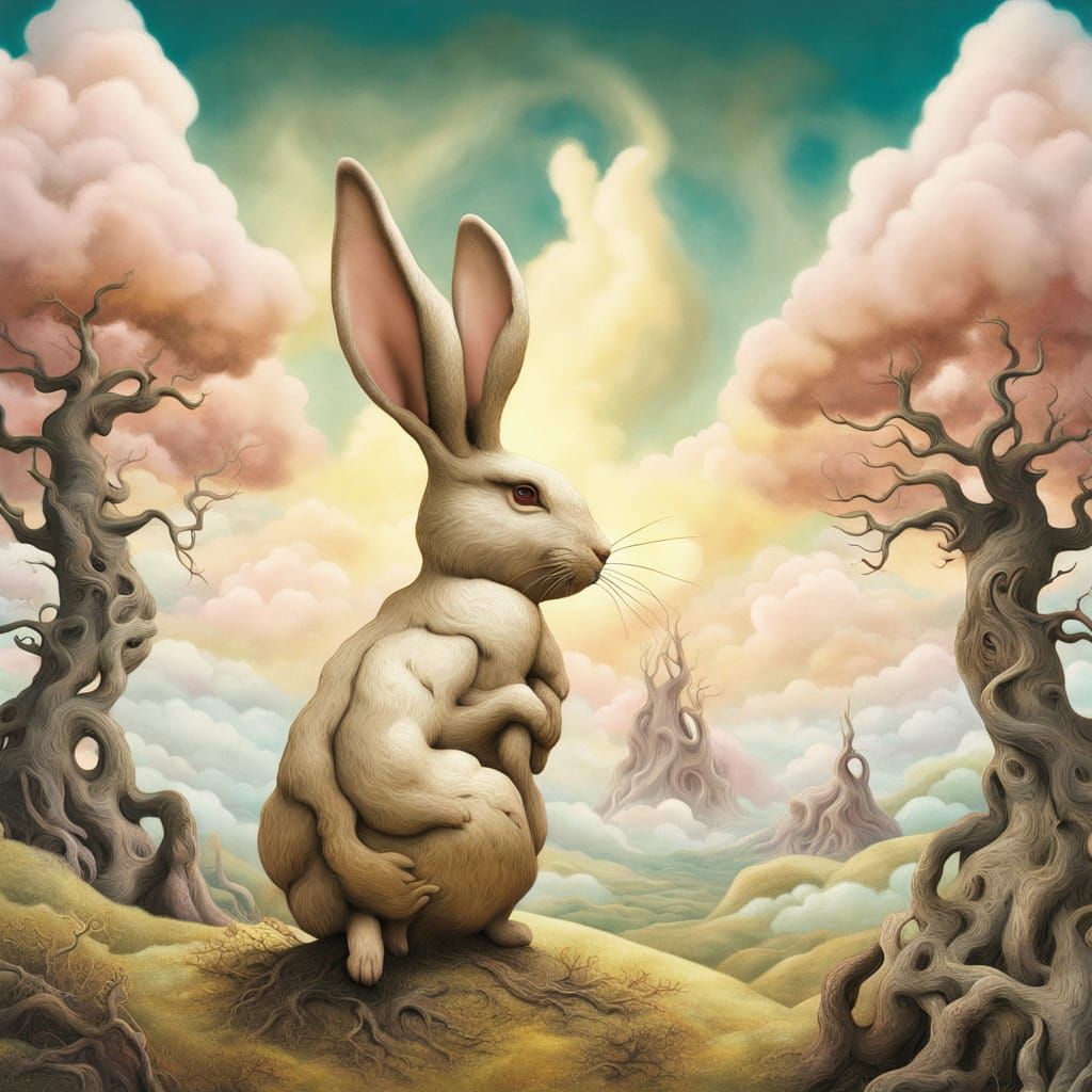 Surreal Rabbit in Dreamlike Fantasy Landscape