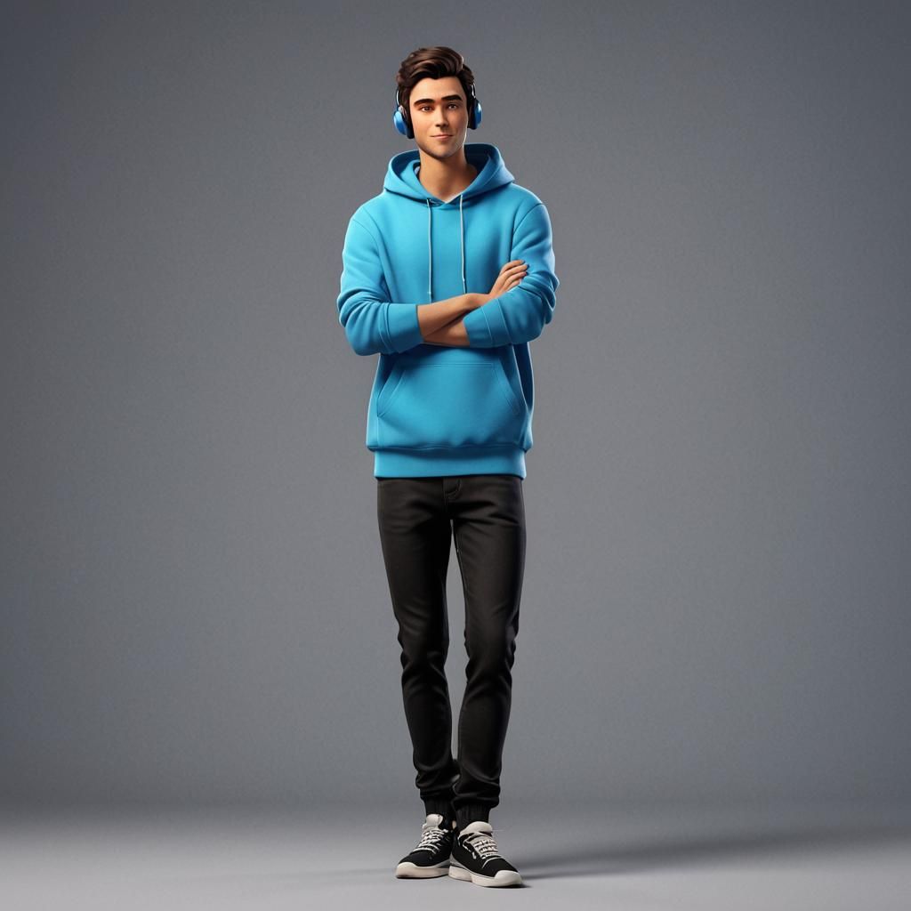 Man with Hoodie Listening to Music: 3D Digital Art