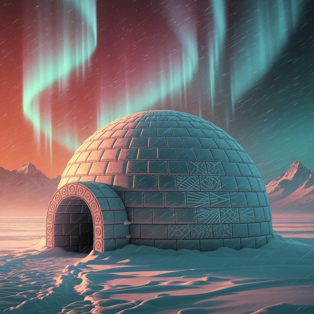 Igloo in a Fantastical Blizzard Scene