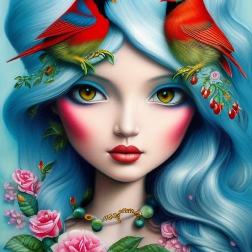 Hyperrealistic Red Bird Watercolor Illustration