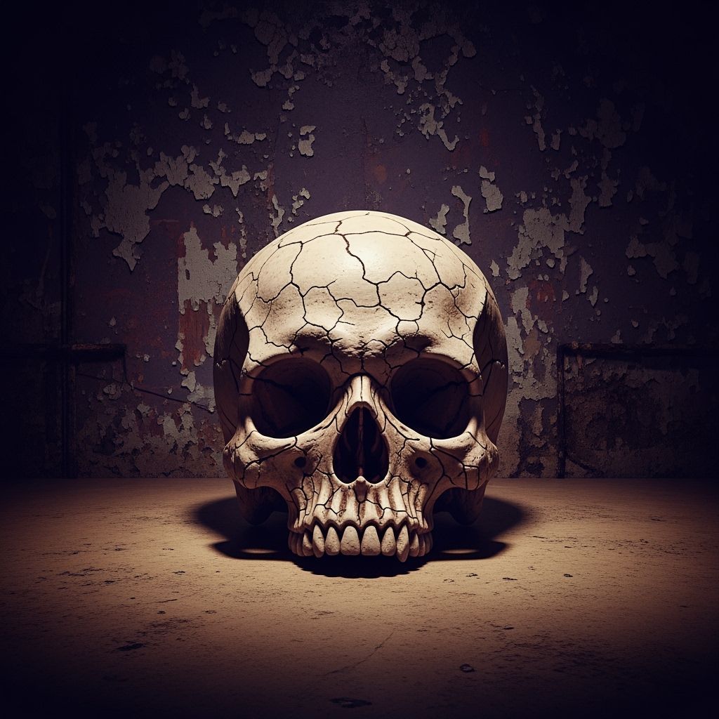 Skull Exhibit in Dark Surrealist Style