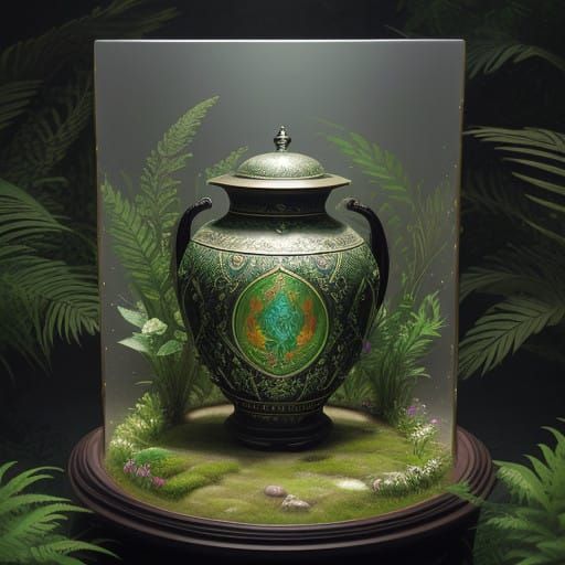 Majestic Pre-Raphaelite Urn Reflects Miniature Landscape in...
