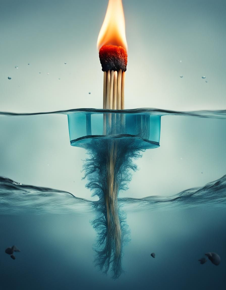 Burning Match Underwater: Surreal Ocean Scene