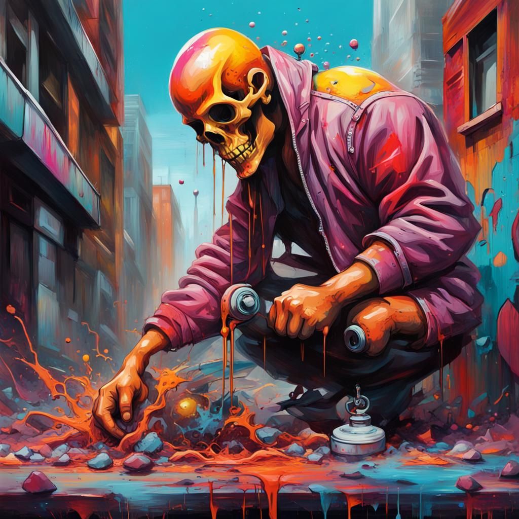 Graffiti Art on Urban Battlefield in Splash Art Style