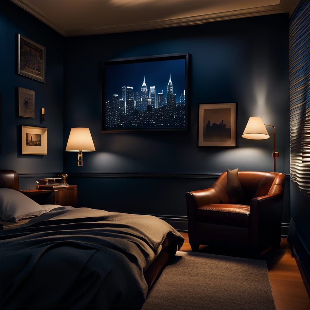 Night Scene of a Cozy Man's Bedroom