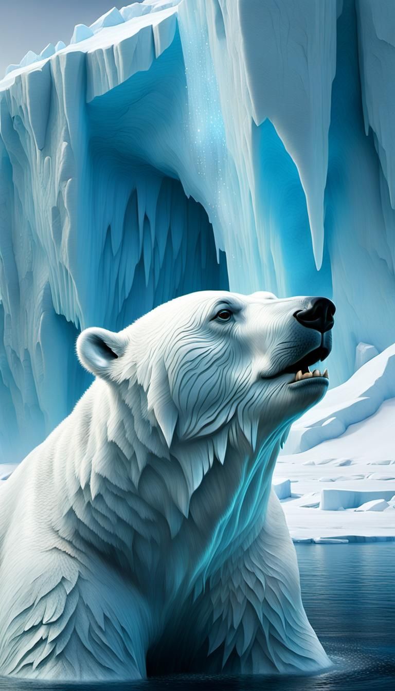 Polar Bear Watches Blue Iceberg Calving