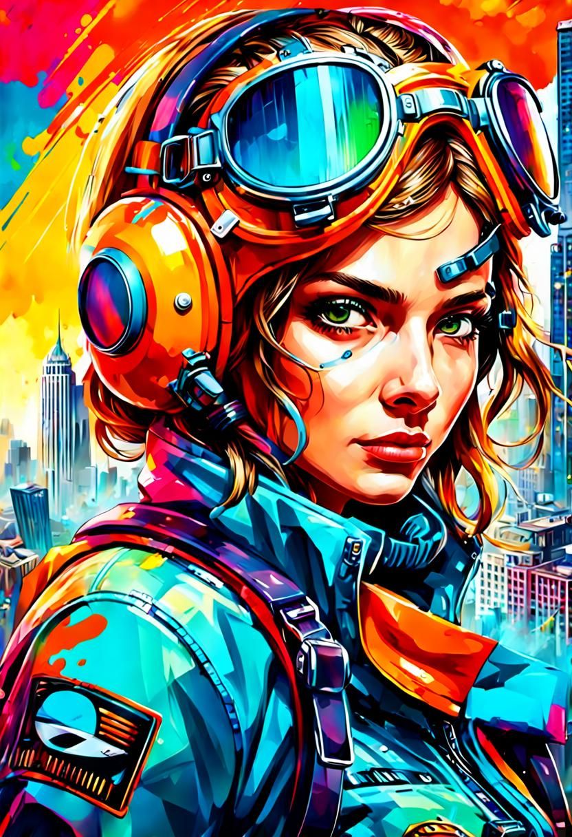 Stunning Pilot Portrait in Vibrant Street Art Style