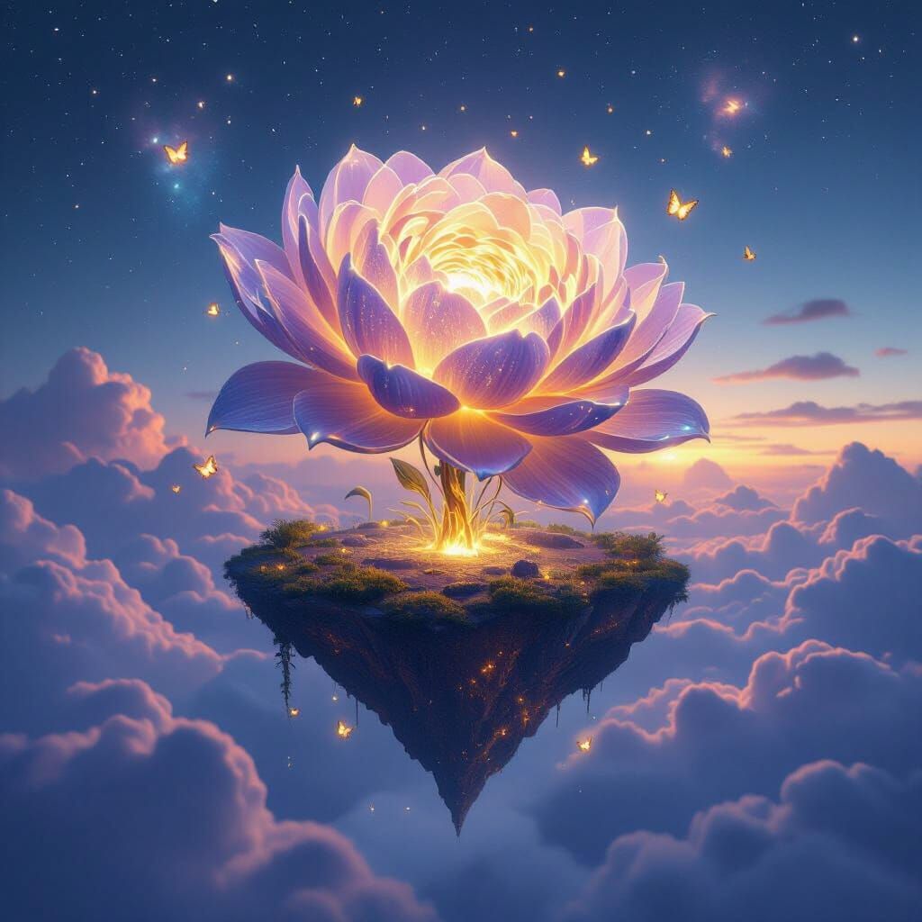 Surreal Flower Blooms on Floating Island