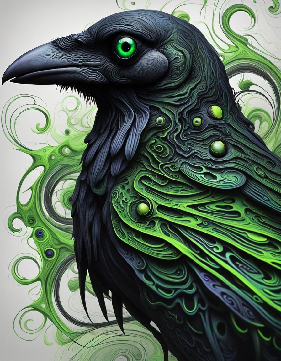 Three-Eyed Raven in Psychedelic Surrealism