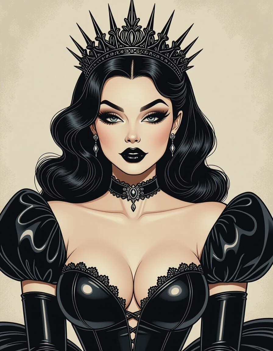 Gothic Pin-Up Queen in Soft Pencil Sketch