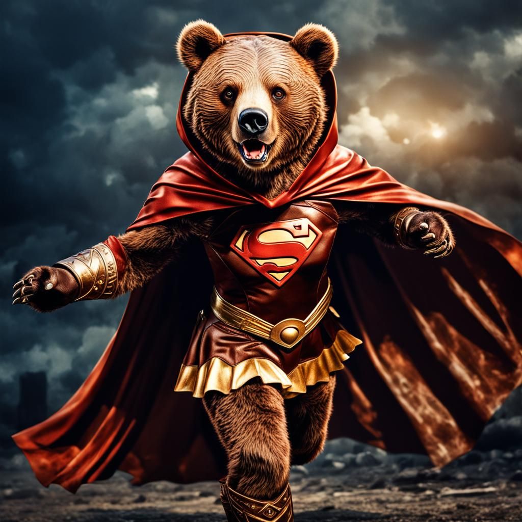 Flying She-Bear Superheroine in HDR