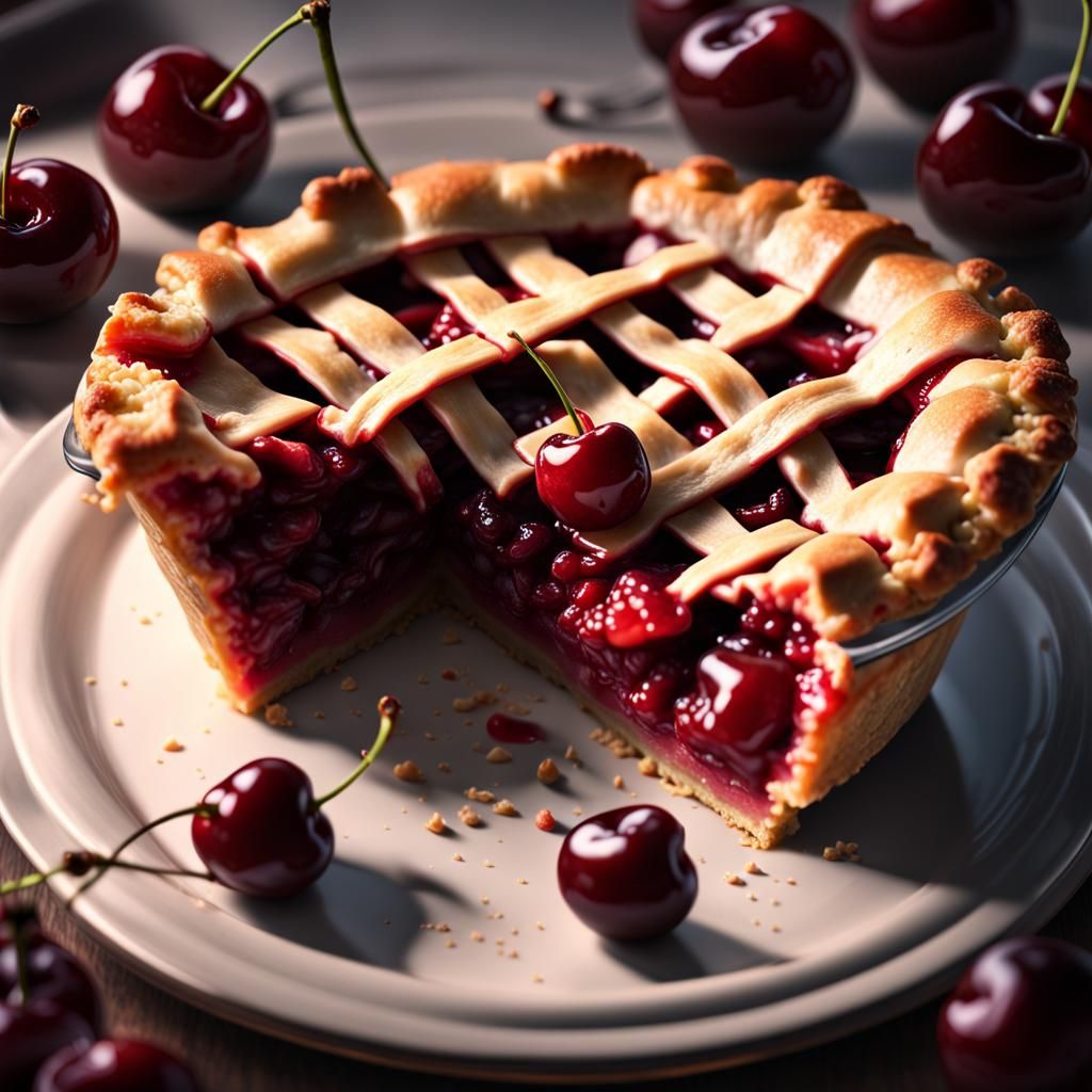 Delicious Cherry Pie Slice: Digital Matte Painting