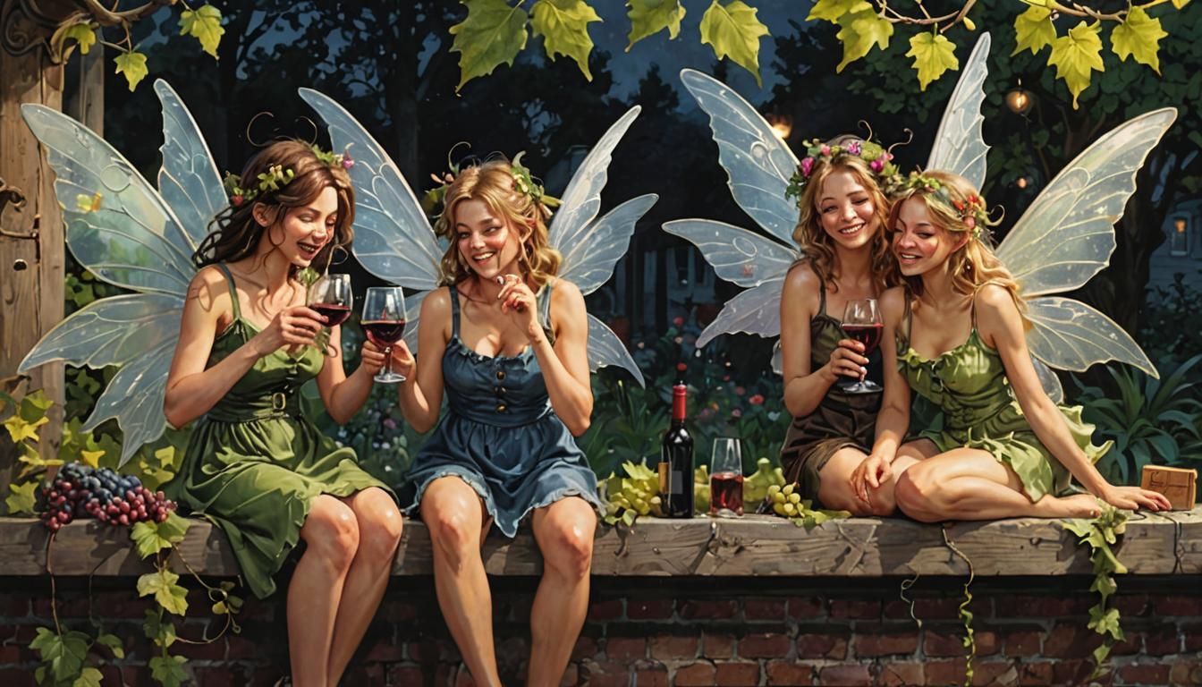 Trashy Gutter Fairies Drinking Wine
