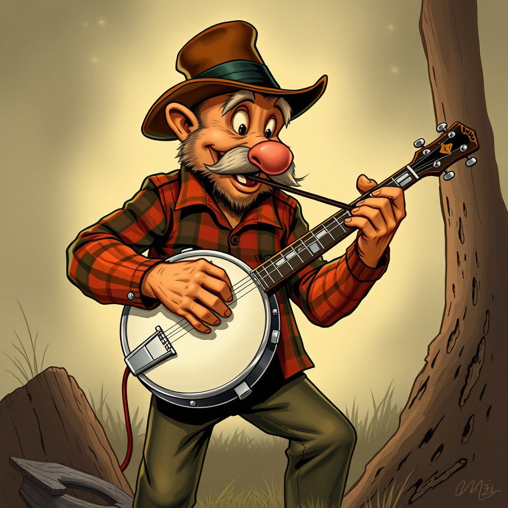 Elmer Fudd Plays Banjo in Comic Book Art Style