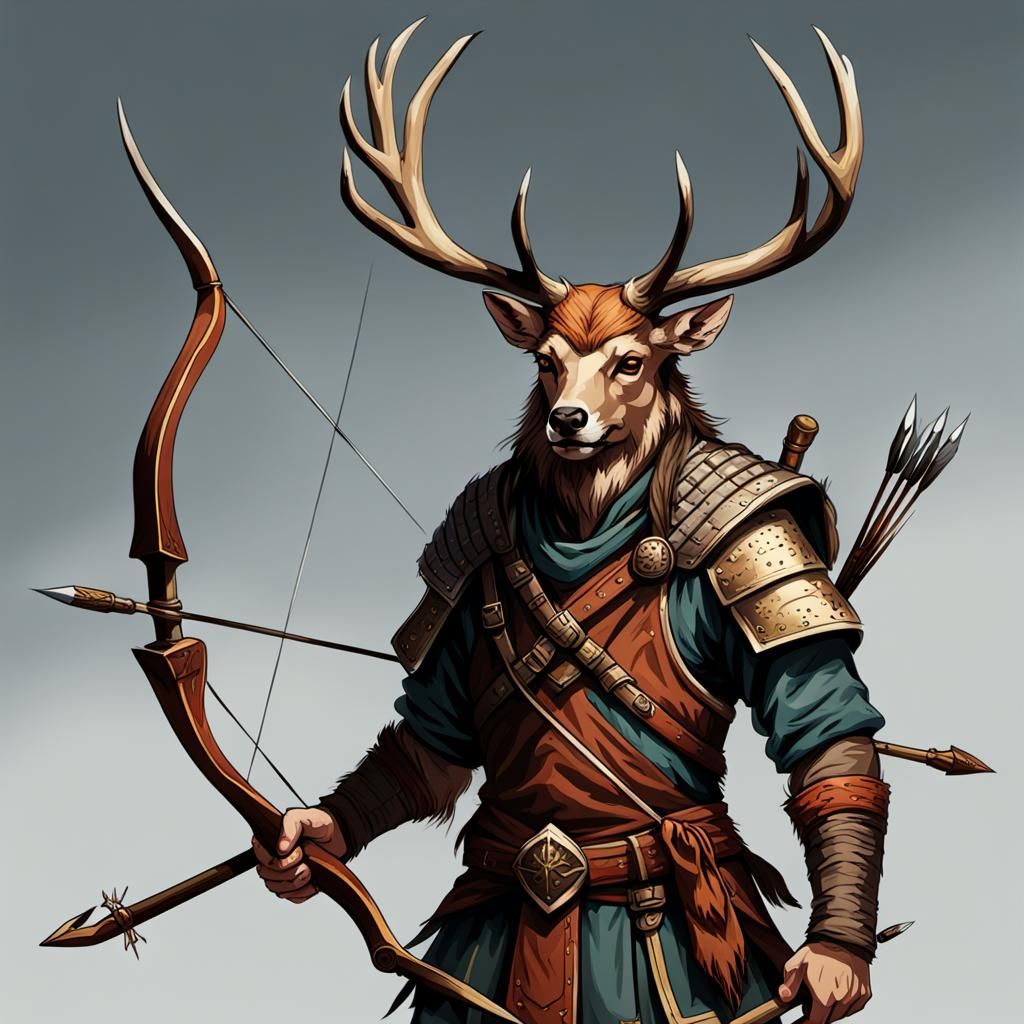 Realistic Deer-Headed Warrior in 5e Style