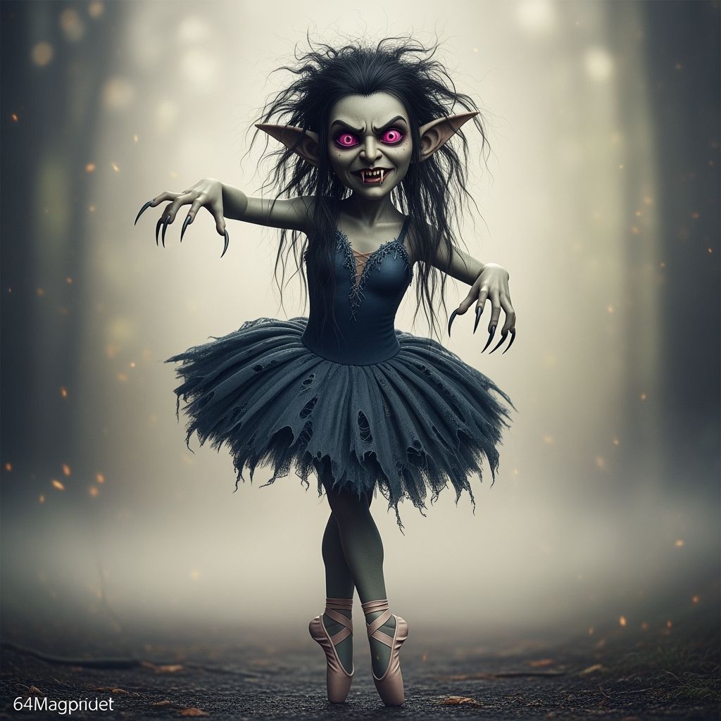 Sinister Ballerina Goblin Girl with Pink Eyes