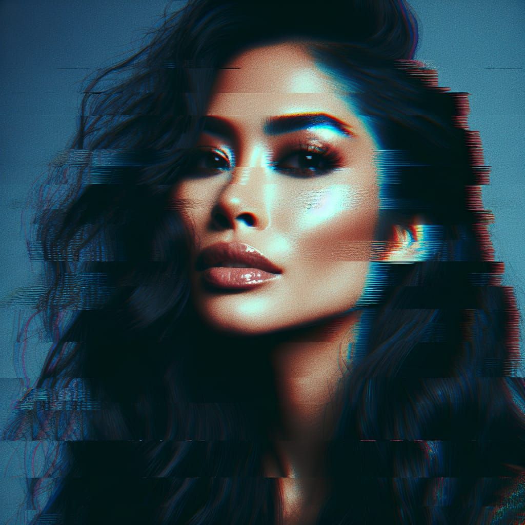 Distressed Portrait of a Woman with Digital Glitch Effects