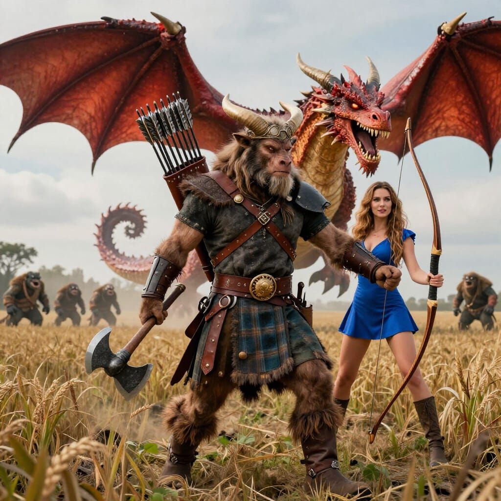 Minotaur Tracker and Sorceress Battle Red Dragon