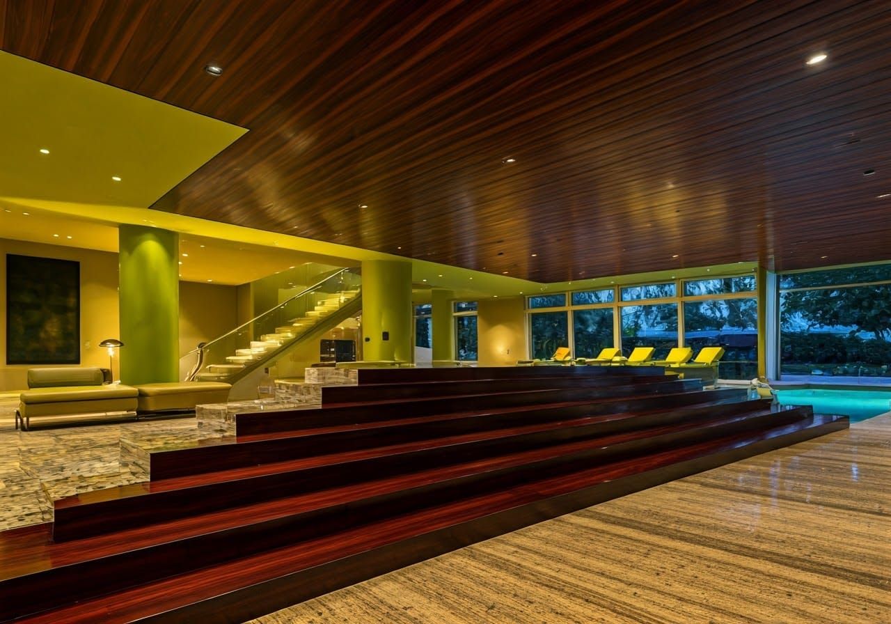 Space Age Living Room with Raisin Wood Stairway